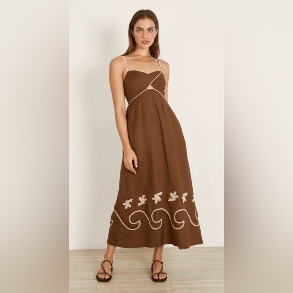 Mon Renn fresco embroidered linen sundress with pockets